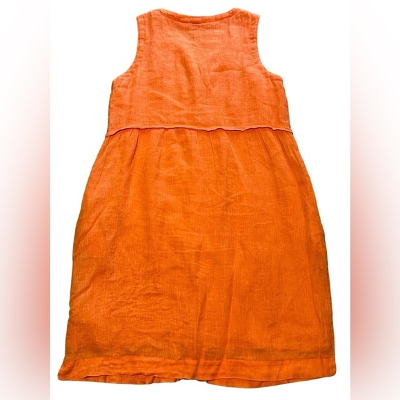 Artisan NY sleeveless button down orange 100% linen dress with pockets - Picture 2 of 11